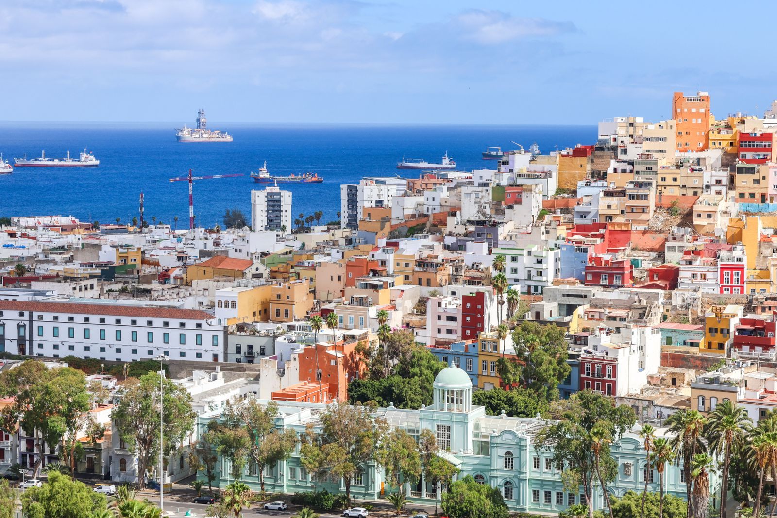 Aerial view of Las Palmas de Gran Canaria with ships offshore, host city of Seatrade Cruise Med 2026
